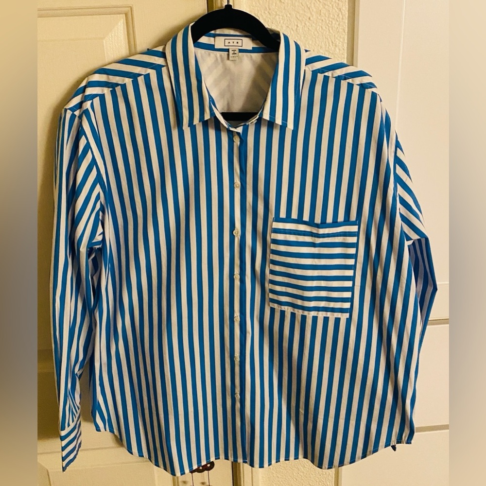 New AYR Blue and White striped button down XL